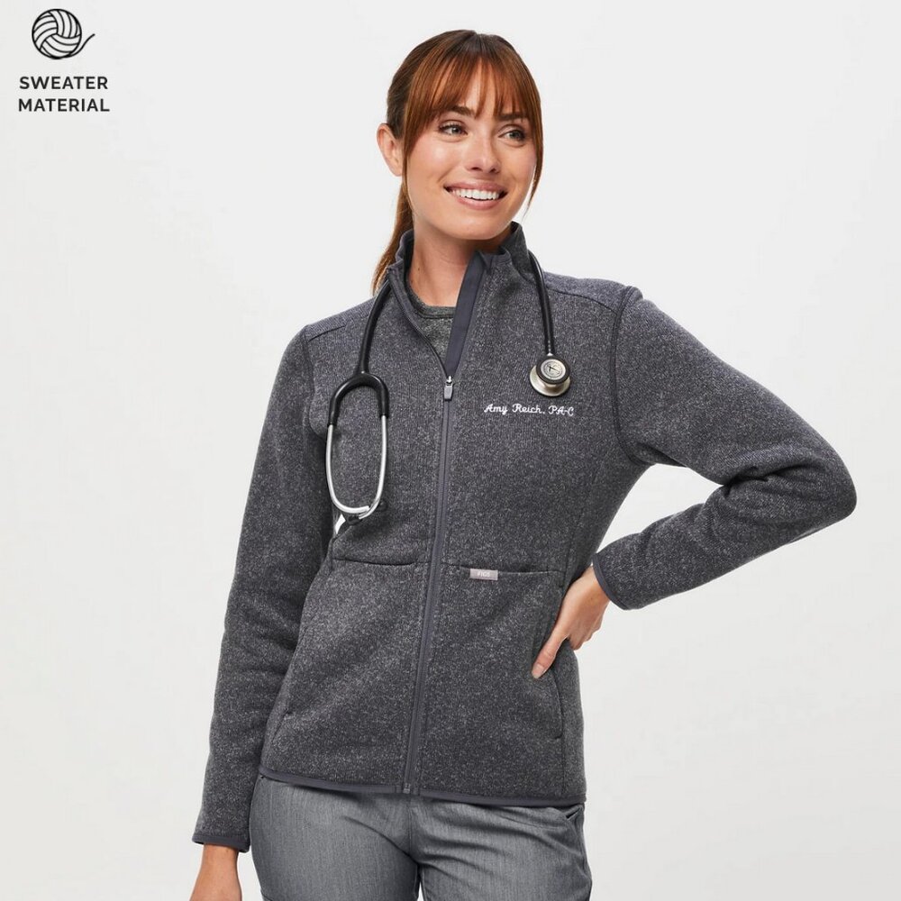 FIGS On-Shift Sweater Knit Jacket Heather Dark Charcoal NWT